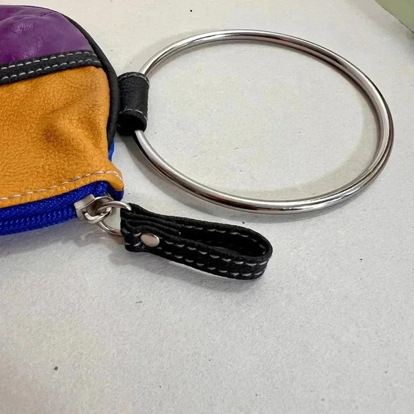 Vintage faux leather Multicolor Clutch with silver handle blue pink - Picture 10 of 15